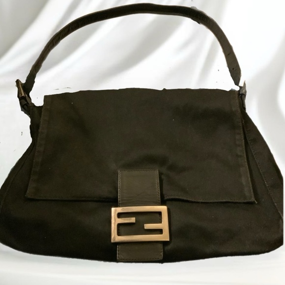 Fendi microfiber black bag with silver tone hardware. Adjustable leather strap. - Picture 5 of 13